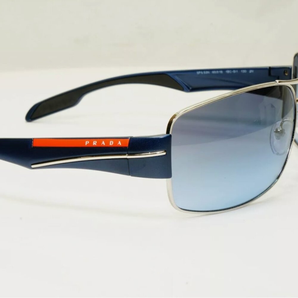 Prada Mens Blue Square Metal Sunglasses Red Stripe - Picture 3 of 5
